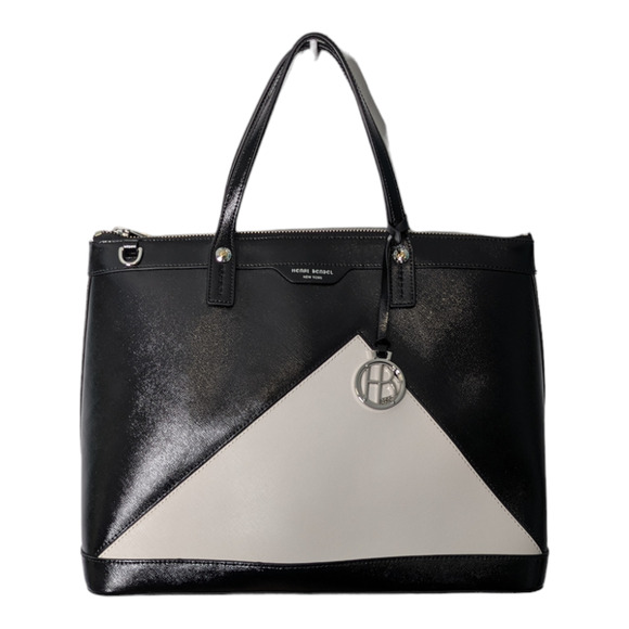Henri Bendel West 57th Carry All Tote Handbag Saffiano Colorblock Black White - Picture 1 of 14